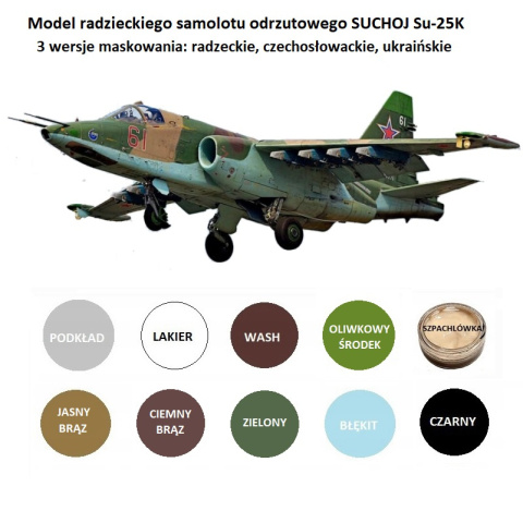 Model samolotu Suchoj Su-25K + farba podkładowa, wash, farby, lakier bezbarwny Model samolotu Suchoj Su-25K + farba podkładowa, wash, farby, lakier bezbarwny