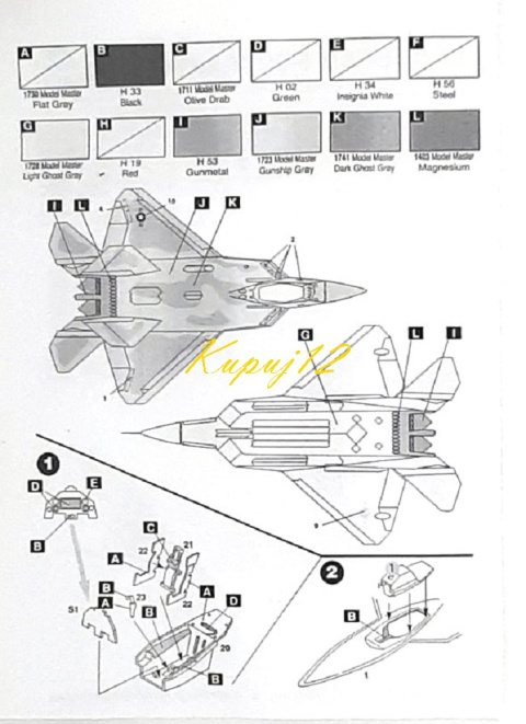 Plastikowy Model Samolotu F-22 RAPTOR + podkład, lakier, farby, wash Plastikowy Model Samolotu F-22 RAPTOR + podkład, lakier, farby, wash