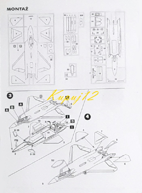 Plastikowy Model Samolotu F-22 RAPTOR + podkład, lakier, farby, wash Plastikowy Model Samolotu F-22 RAPTOR + podkład, lakier, farby, wash