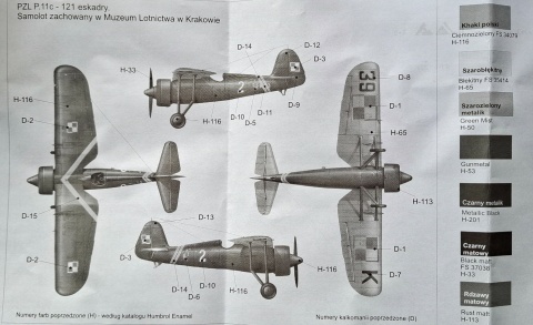 Model samolotu PZL P-11c Zestaw: podkład, farby modelarskie, lakier, wash do zabrudzeń Model samolotu PZL P-11c Zestaw: podkład, farby modelarskie, lakier, wash do zabrudzeń