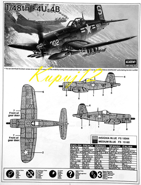 MODEL samolotu do sklejania Corsair F4U-4B Korean War Academy Skala 1:48 MODEL samolotu do sklejania Corsair F4U-4B Korean War Academy Skala 1:48