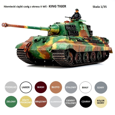 MODEL plastikowy do sklejania czołg Panzer Kampfwagen VI Tiger II King Tiger, Tygrys Królewski, skala 1:35 + farba akrylowa... MODEL plastikowy do sklejania czołg Panzer Kampfwagen VI Tiger II King Tiger, Tygrys Królewski, skala 1:35 + farba akrylowa...