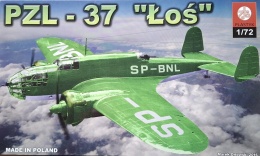 MODEL PLASTIKOWEGO SAMOLOTU DO SKLEJANIA PZL-37 ŁOŚ + FARBY MODELARSKIE, KLEJ MODELARSKI WAMOD, 3 x PĘDZEL MODELARSKI, TAŚMA....