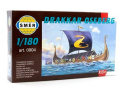 PLASTIKOWY model łodzi Wikingów Drakkar Oseberg skala 1:180 + mata modelarska A3, klej, pędzle, zestaw farb modelarskich........