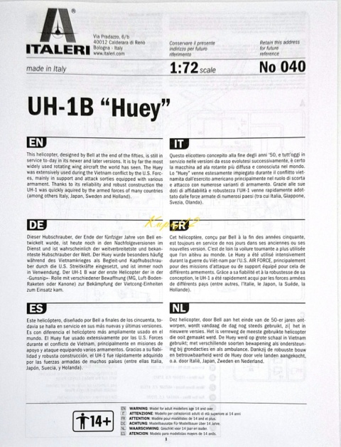 Model śmigłowca Bell UH-1B Huey Italeri Skala 1:72 040