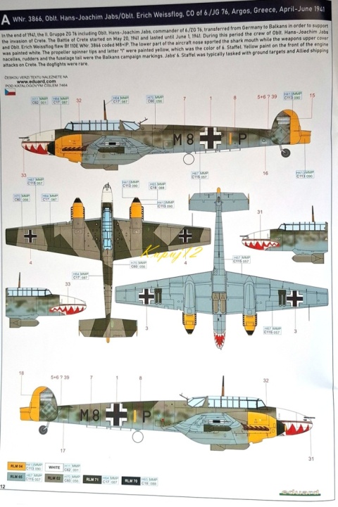 Model samolot do sklejania Messerschmitt Bf 110E Eduard Skala 1:72 7464