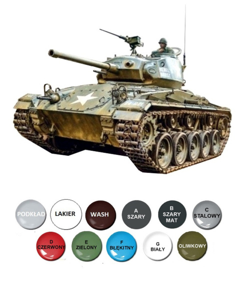 M24 CHAFFEE Amerykański czołg Plastikowy model do sklejania Podkład, farby