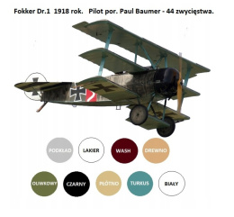 MODEL plastikowego samolotu do sklejania skala 1:44 Fokker Dr.1 + farby....