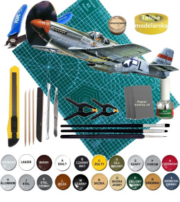 MODEL samolot do sklejania Mustang P-51C+ mata, farby,lakier, klej, pędzle