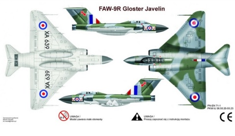 MODEL samolotu do sklejania Gloster Javelin + farby, lakier, klej, 3 pędzle MODEL samolotu do sklejania Gloster Javelin + farby, lakier, klej, 3 pędzle