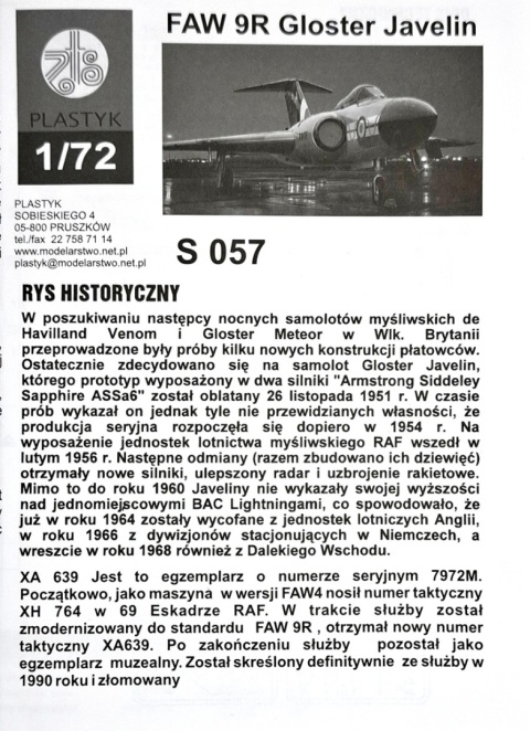 MODEL samolotu do sklejania Gloster Javelin + farby, lakier, klej, 3 pędzle MODEL samolotu do sklejania Gloster Javelin + farby, lakier, klej, 3 pędzle