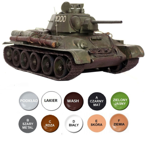 MODEL T-34/76 Model 1943 polskie malowanie Zestaw: farby, lakier, wash