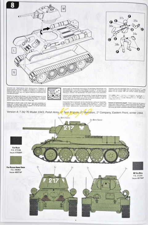 MODEL T-34/76 Model 1943 polskie malowanie Zestaw: mata farby, lakier, wash MODEL T-34/76 Model 1943 polskie malowanie Zestaw: mata farby, lakier, wash