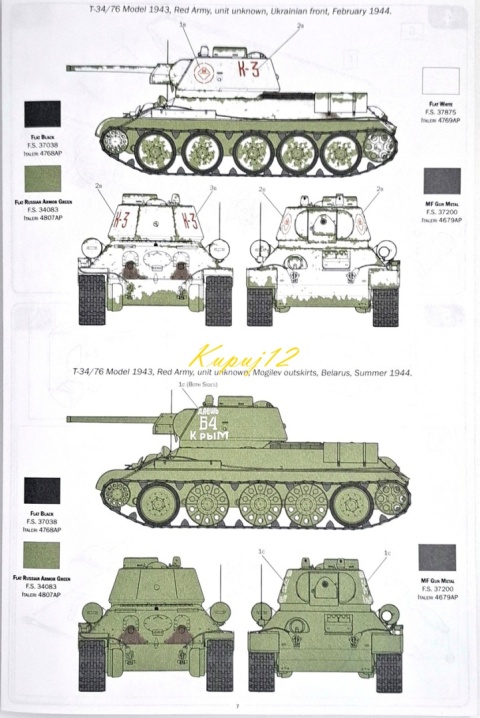 MODEL T-34/76 Model 1943 polskie malowanie Zestaw: mata farby, lakier, wash MODEL T-34/76 Model 1943 polskie malowanie Zestaw: mata farby, lakier, wash