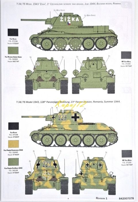 MODEL T-34/76 Model 1943 polskie malowanie Zestaw: mata farby, lakier, wash MODEL T-34/76 Model 1943 polskie malowanie Zestaw: mata farby, lakier, wash