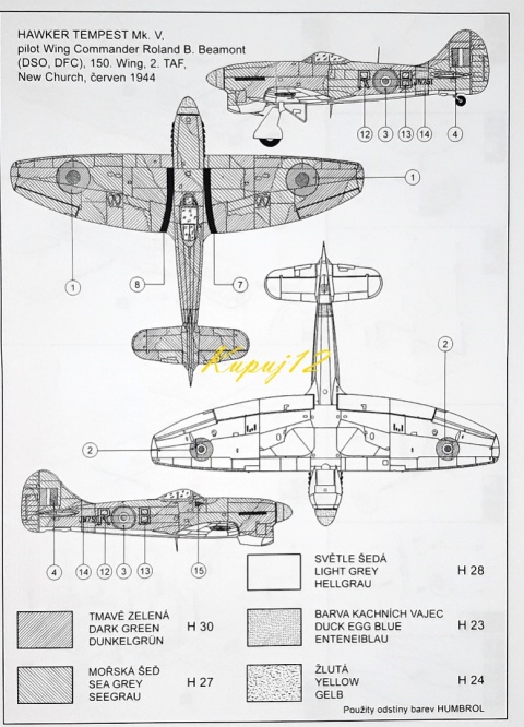 Model samolotu Hawker Tempest Mk.V + podkład, farby, lakier, wash