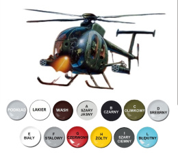 MODEL amerykańskiego śmigłowca AH-6 Night Fox Italeri Skala 1:72 + farby