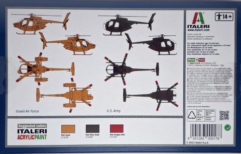 MODEL amerykańskiego śmigłowca AH-6 Night Fox Italeri Skala 1:72 + farby MODEL amerykańskiego śmigłowca AH-6 Night Fox Italeri Skala 1:72 + farby