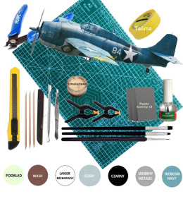 MODEL samolot do sklejania F4F-4 Wildcat+ mata, farby, lakier, klej, pędzle