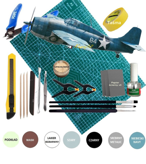 MODEL samolot do sklejania F4F-4 Wildcat+ mata, farby, lakier, klej, pędzle MODEL samolot do sklejania F4F-4 Wildcat+ mata, farby, lakier, klej, pędzle
