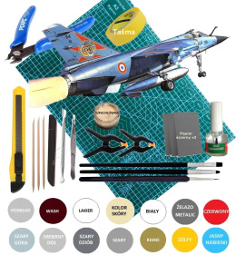 MODEL samolotu do sklejania MIRAGE F.1C + farby, klej, pędzelki, narzędzia