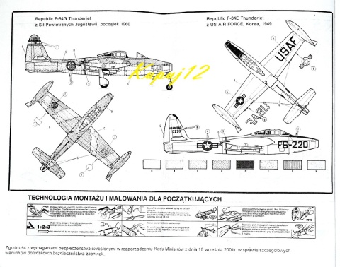 MODEL samocmolotu REPUBLIC F48 E/G THUNDERJET Plastyk Skala 1:72 MODEL samocmolotu REPUBLIC F48 E/G THUNDERJET Plastyk Skala 1:72