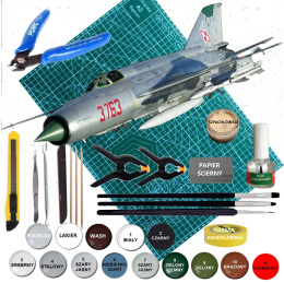 MODEL samolotu MiG-21PF Fishbed-D POLSKIE MALOWANIE + mata A3, klej, farby,