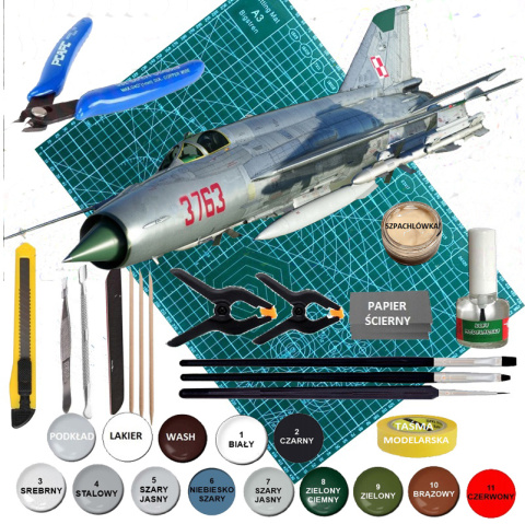 MODEL samolotu MiG-21PF Fishbed-D POLSKIE MALOWANIE + mata A3, klej, farby, MODEL samolotu MiG-21PF Fishbed-D POLSKIE MALOWANIE + mata A3, klej, farby,