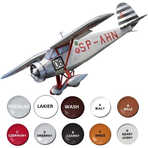 MODEL samolotu RWD-6 Zestaw: podkład, farby, lakier, wash Plastyk Skala:72 MODEL samolotu RWD-6 Zestaw: podkład, farby, lakier, wash Plastyk Skala:72