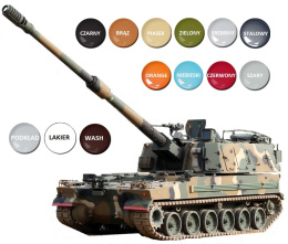 PLASTIKOWY model do sklejania K9A1 Haubica samobieżna Polskie Siły Zbrojne + farby akrylowe, podkład do farb akrylowych...