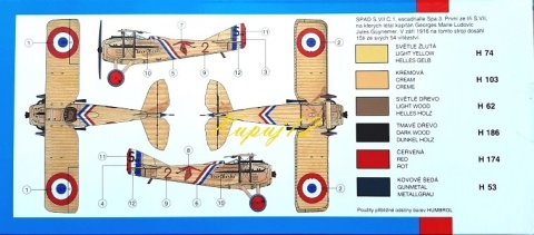 MODEL samolotu do sklejania SPAD S.VII Smer Skala 1 :40 0824 MODEL samolotu do sklejania SPAD S.VII Smer Skala 1 :40 0824