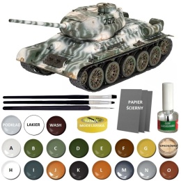 PLASTIKOWY model do sklejania radzieckiego czołgu T-34/85 + klej, farby akrylowe, podkład do farb akrylowych...