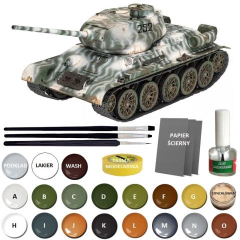 PLASTIKOWY model do sklejania radzieckiego czołgu T-34/85 + klej, farby akrylowe, podkład do farb akrylowych... PLASTIKOWY model do sklejania radzieckiego czołgu T-34/85 + klej, farby akrylowe, podkład do farb akrylowych...