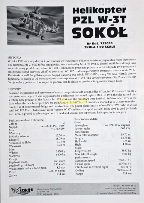 MODEL śmigłowca helikopter PZL W3T Sokół Mirage Skala 1:72 MODEL śmigłowca helikopter PZL W3T Sokół Mirage Skala 1:72