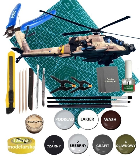 PLASTIKOWY model szturmowego śmigłowca IDF AH-64A Apache Academy Skala 1:72