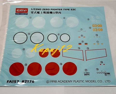 PLASTIKOWY model samolotu Mitsubishi A6M5c ZERO Type 52c Academy Skala 1:72 PLASTIKOWY model samolotu Mitsubishi A6M5c ZERO Type 52c Academy Skala 1:72