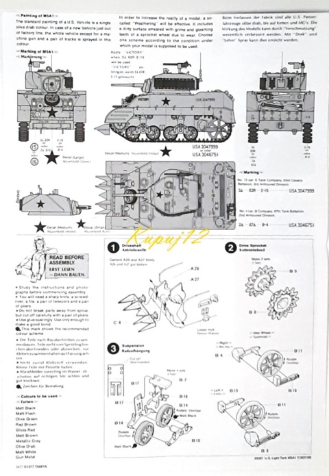 MODEL amerykańskiego czołgu M5A1 lekki czołg Tamiya Skala 1:35 MODEL amerykańskiego czołgu M5A1 lekki czołg Tamiya Skala 1:35
