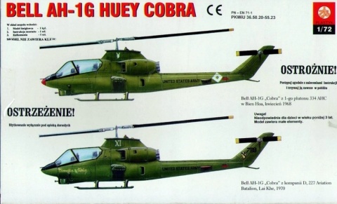 PLASTIKOWY model helikoptera Bell AH-1G Huey Cobra, Plastyk Skala 1:72_S134 PLASTIKOWY model helikoptera Bell AH-1G Huey Cobra, Plastyk Skala 1:72_S134