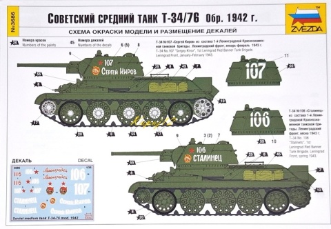 Model radzieckiego czołgu T-34/76 model 1942 Zvezda skala 1:35_3686