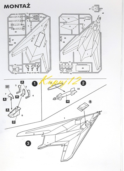 PLASTIKOWY model samolotu YF-117A FSD Scorpion Areo Skala 1:72 PLASTIKOWY model samolotu YF-117A FSD Scorpion Areo Skala 1:72
