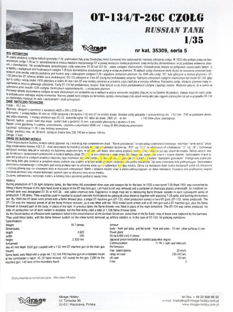 Model radzieckiego czołgu OT-134/T26-C Mirage skala 1:35_35309