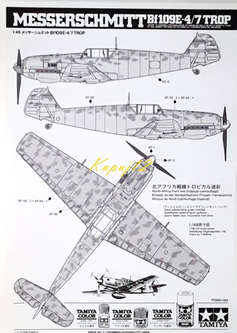 Model do sklejania Messerschmitt Bf-109 E-4/7 Trop Tamiya Skala 1:48 Model do sklejania Messerschmitt Bf-109 E-4/7 Trop Tamiya Skala 1:48