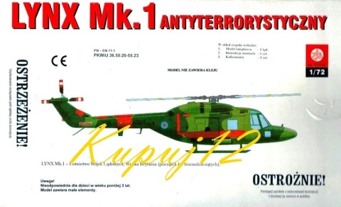 PLASTIKOWY Model HELIKOPTERA LYNX Mk.1 Antyterorystyczny Plastyk 1:72 PLASTIKOWY Model HELIKOPTERA LYNX Mk.1 Antyterorystyczny Plastyk 1:72