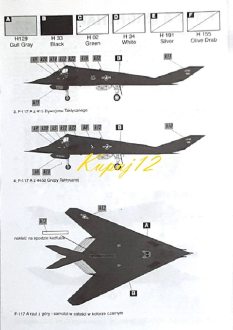 PLASTIKOWY model samolotu F-117A Nighthawk Operacja Pustynna Burza Areo Skala 1:72 PLASTIKOWY model samolotu F-117A Nighthawk Operacja Pustynna Burza Areo Skala 1:72