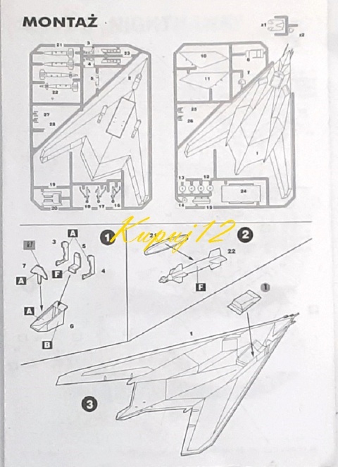 PLASTIKOWY model samolotu F-117A Nighthawk Operacja Pustynna Burza Areo Skala 1:72 PLASTIKOWY model samolotu F-117A Nighthawk Operacja Pustynna Burza Areo Skala 1:72