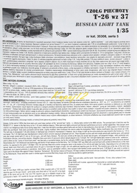 MODEL plastikowy radziecki lekki czołg T-26(r) Mirage skala 1:35 MODEL plastikowy radziecki lekki czołg T-26(r) Mirage skala 1:35