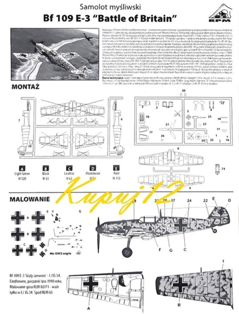Plastikowy model samolotu Messerschmitt Bf 109 E-3 Battle of Britan RPM Skala 1:72_72014