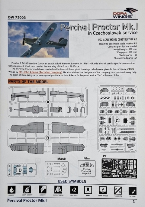PERCIVAL PROCTOR Mk.I model samolotu Czechoslovak Service Dora Wings Skala 1:72 PERCIVAL PROCTOR Mk.I model samolotu Czechoslovak Service Dora Wings Skala 1:72
