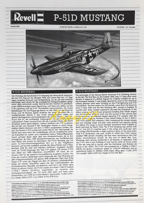 Model samolotu do sklejania P-51D Mustang Revell skala 1:72 04148