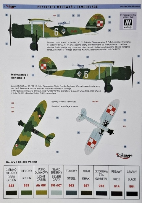 Super dokładny plastikowy model polskiego samolotu Lublin R-XIII D Mirage Skala 1:48